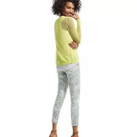 Cabi Sheer Back Sweater Chartreuse Neon Green Sz Medium Split Back Mesh - Picture 2 of 12